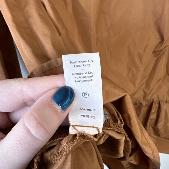 CINQ A SEPT Jackie Ruffle Trim Mini Dress Brown Tan Size Small Puff Sleeve - Picture 8 of 10